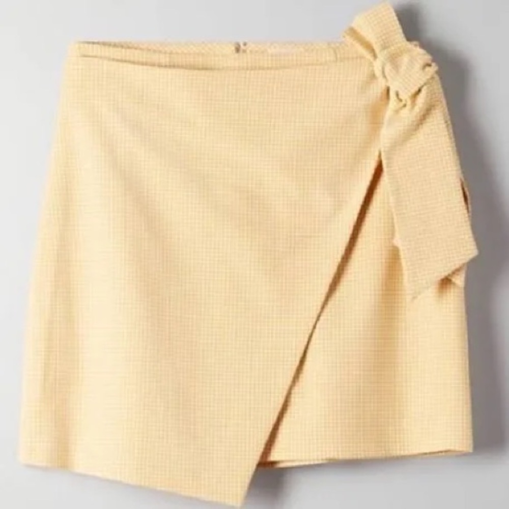 Aritzia- Wilfred Yellow gingham tie wrap skirt